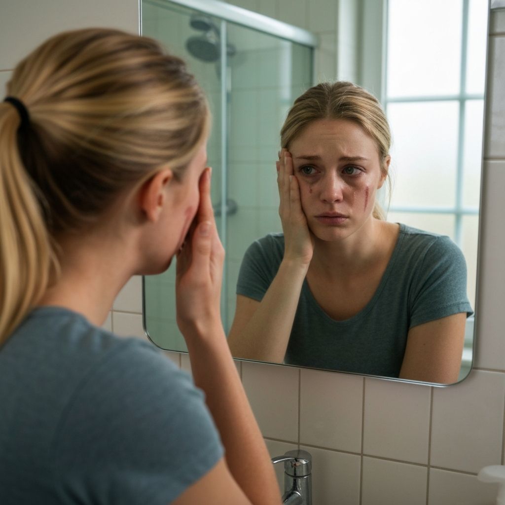 Mulher preocupada com a pele